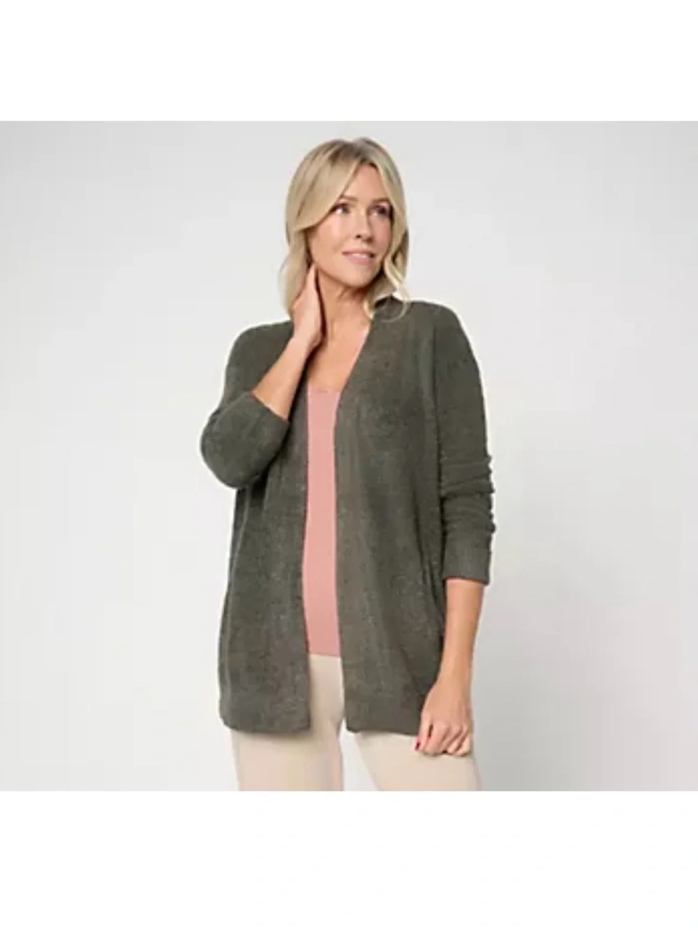 Barefoot Dreams Olive Brown Open-Front Cozy Cardigan